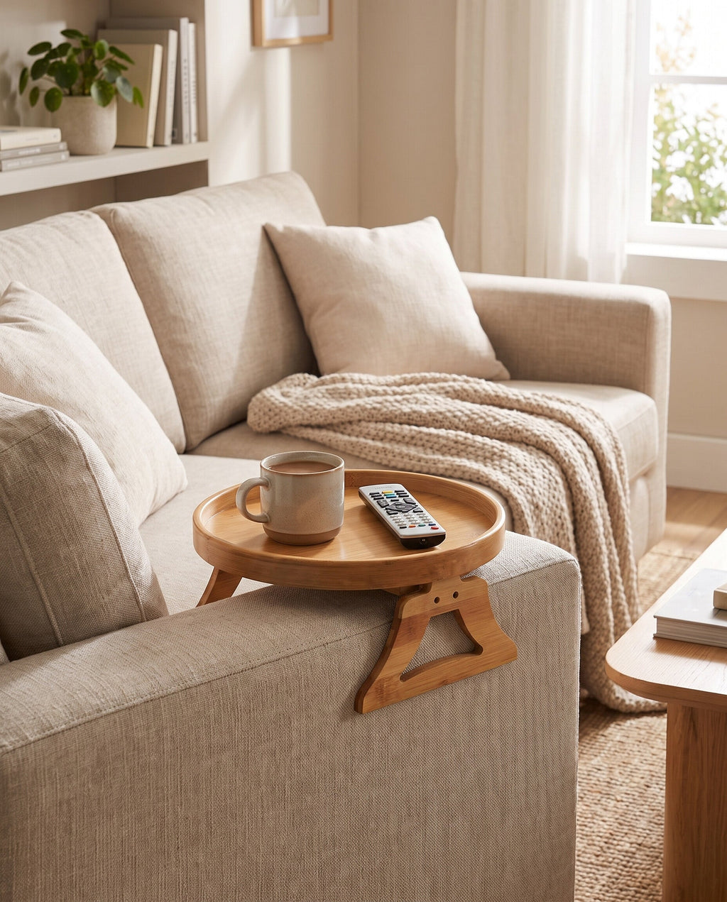 Sofa-Armlehnen-Tablett aus Holz – Bild 3